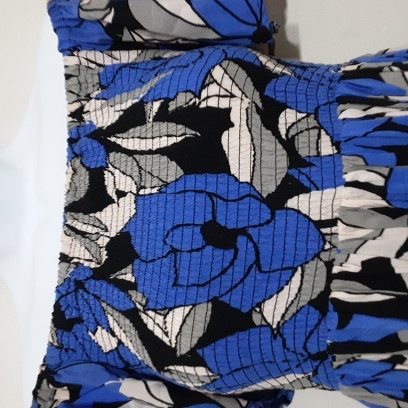 Free people Louise smocked off shoulder floral mini dress women Blue XS/TP fairy - Picture 4 of 10